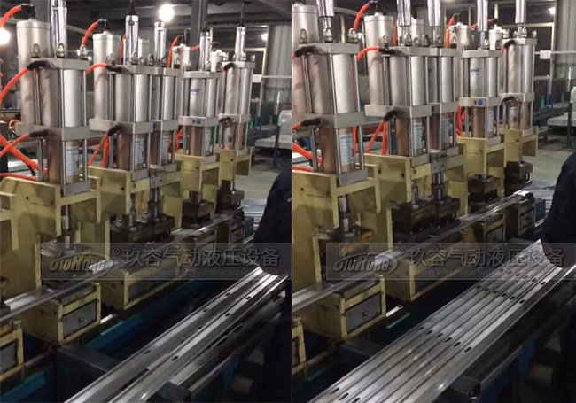 力行程可調(diào)氣液增壓缸在鋁型材沖孔加工上的應用場景圖